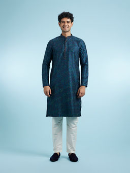 Manyavar - Teal Art Silk Kurta With Pyjama For Men