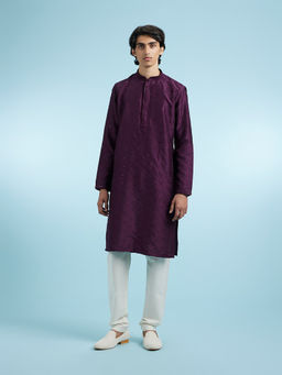 Manyavar - Purple Art Silk Kurta With Pyjama For Men