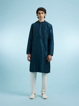 Manyavar - Blue Art Silk Kurta With Pyjama For Men