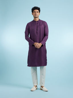 Manyavar - Purple Viscose Blend Kurta With Pyjama For Men