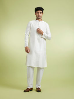 Manyavar - Cream Viscose Blend Kurta With Pyjama For Men