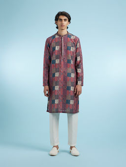Manyavar - Maroon Art Silk Kurta With Pyjama For Men