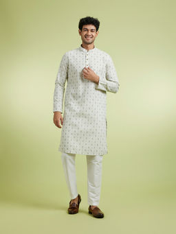 Manyavar - Green Cotton Blend Kurta With Pyjama For Men