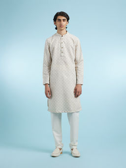 Manyavar - Beige Cotton Blend Kurta With Pyjama For Men