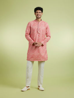 Manyavar - Pink Art Silk Kurta With Pyjama For Men