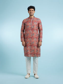 Manyavar - Maroon Art Silk Kurta With Pyjama For Men