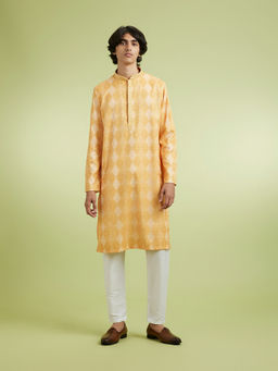 Manyavar - Yellow Cotton Blend Kurta With Pyjama For Men