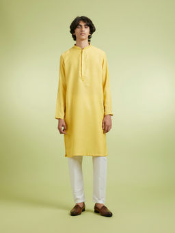 Manyavar - Yellow Cotton Blend Kurta With Pyjama For Men