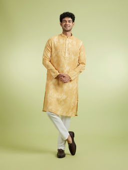 Manyavar - Yellow Cotton Blend Kurta With Pyjama For Men