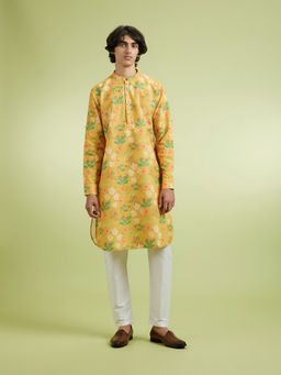 Manyavar - Yellow Cotton Blend Kurta With Pyjama For Men
