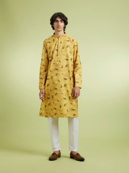 Manyavar - Yellow Cotton Blend Kurta With Pyjama For Men