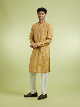 Manyavar - Yellow Viscose Blend Kurta With Pyjama For Men