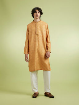 Manyavar - Yellow Cotton Blend Kurta With Pyjama For Men