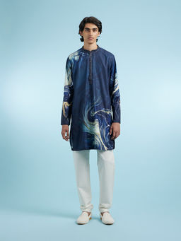Manyavar - Blue Cotton Blend Kurta With Pyjama For Men