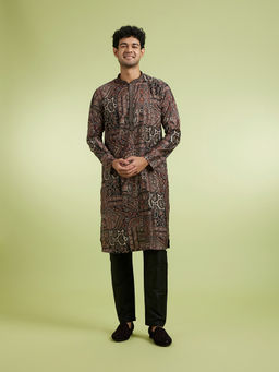 Manyavar - Black Viscose Blend Kurta With Pyjama For Men