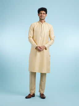 Manyavar - Fawn Art Silk Kurta With Pyjama For Men