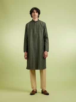 Manyavar - Green Art Silk Kurta With Pyjama For Men