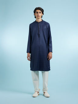 Manyavar - Blue Art Silk Kurta With Pyjama For Men