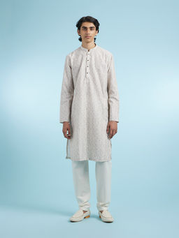 Manyavar - Beige Cotton Blend Kurta With Pyjama For Men