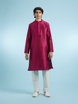 Manyavar - Pink Art Silk Kurta With Pyjama For Men