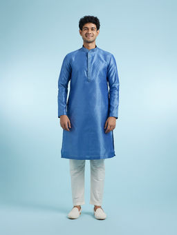 Manyavar - Blue Art Silk Kurta With Pyjama For Men