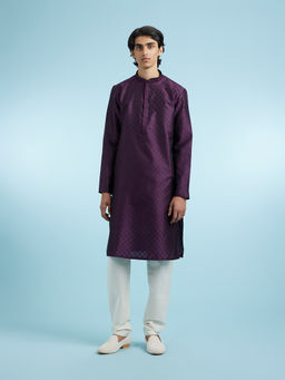 Manyavar - Purple Art Silk Kurta With Pyjama For Men