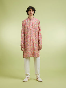 Manyavar - Pink Viscose Blend Kurta With Pyjama For Men