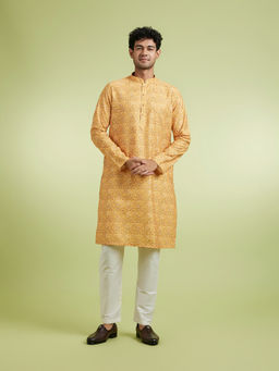 Manyavar - Yellow Cotton Blend Kurta With Pyjama For Men