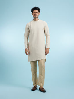 Manyavar - Beige Spandex Kurta With Pyjama For Men
