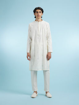 Manyavar - Cream Viscose Blend Kurta With Pyjama For Men