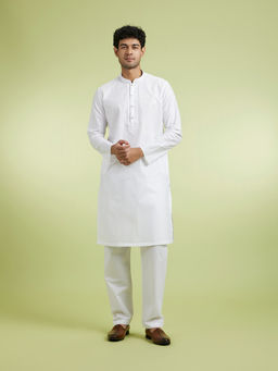 Manyavar - White Cotton Kurta With Pyjama For Men