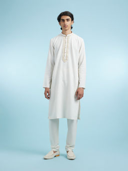 Manyavar - Cream Cotton Blend Kurta With Pyjama For Men