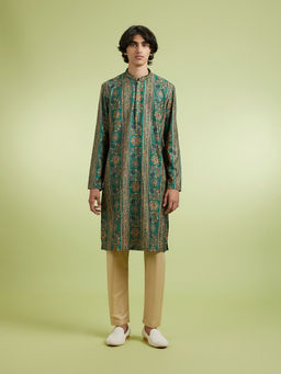 Manyavar - Green Cotton Blend Kurta With Pyjama For Men