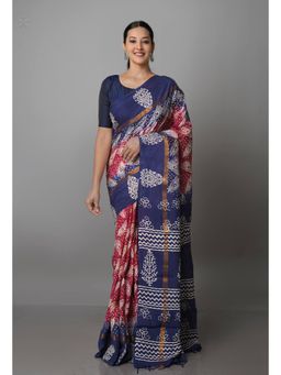Unnati Silks - Maroon Navy Blue Summer Bangalore Soft Silk Saree with Unstitched Blouse