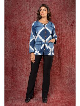 NAVYAS FASHION - Blue White Reversible Quilted Clamp Dye Jacket