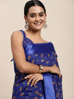 Odette - Cotton Silk Blue Printed Saree with Unstitched Blouse