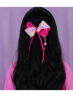 Kamule - Girls Pink Embellished/Sequined Bow Clips (7-8 Years)