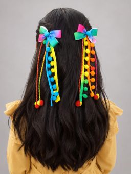 Kamule - Girls Multi-Color Tie & Dye Bow Clips (Pack of 2) (7-8 Years)