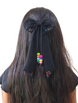 Kamule - Girls Black Embroidered Bow Clip (10-11 Years)