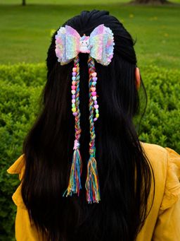 Kamule - Girls Multi-Color Embellished/Sequined Bow Clip (7-8 Years)