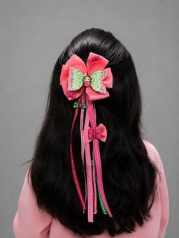 Kamule - Girls Multi-Color Embroidered Bow Clip (7-8 Years)