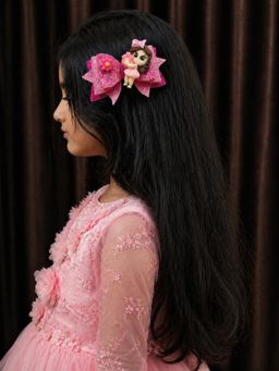 Kamule - Girls Black Embroidered Bow Clip (8-9 Years)