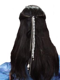Kamule - Girls White Embellished/Sequined Hair Chain (6-7 Years)