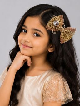 Kamule - Girls Gold Braided Bow Clip (10-11 Years)