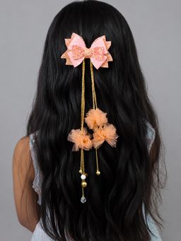 Kamule - Girls Peach Embellished/Sequined Bow Clip (7-8 Years)
