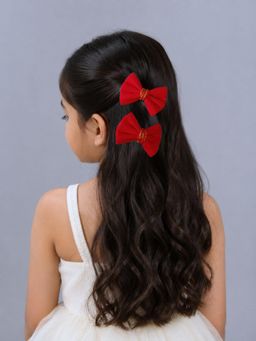 Kamule - Girls Red Solid/Plain 4 Bow Clips (7-8 Years)