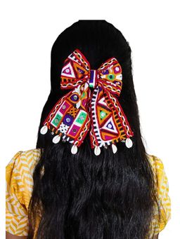 Kamule - Girls Multi-Color Mirror Work Bow Clip (10-11 Years)