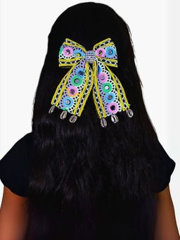 Kamule - Girls Multi-Color Mirror Work Bow Clip (10-11 Years)
