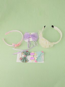 DukieKooky - Girls Multi-Color Floral Hairband with Bow Clip (2-6 Years)