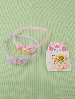 DukieKooky - Girls Multi-Color Floral Hairband with Bow Clip (2-6 Years)